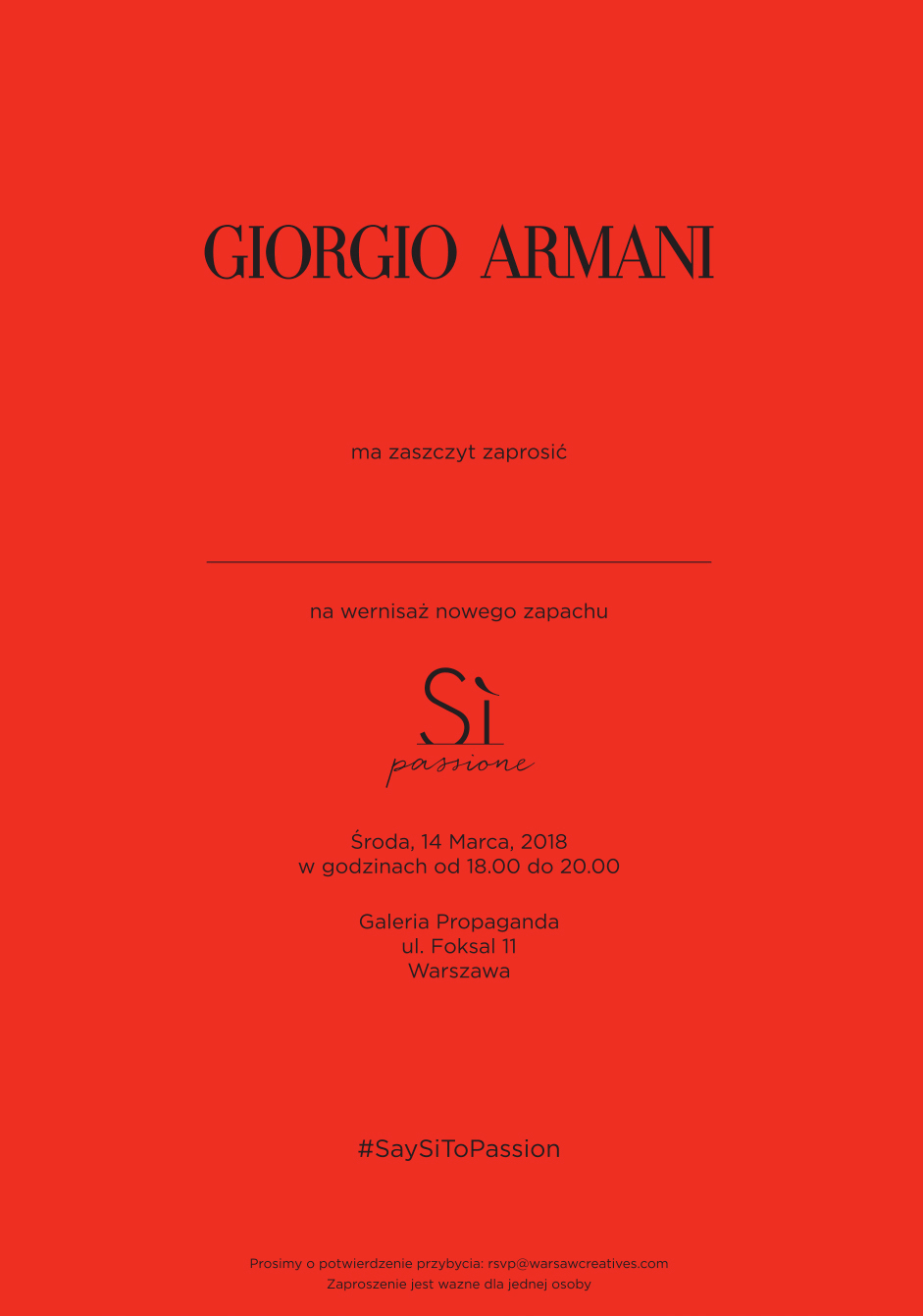 Print and Online invitation for Emporio Armani 2018 Production: Warsaw Creatives